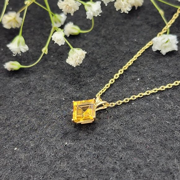 Gold Citrine Pendant Necklace , 10K Yellow Gold Citrine 6x6mm Pendant - Picture 5 of 10